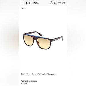 Guess Blue and Brown Aviator Sunglasses with Red Case and Cloth. NEW unisex